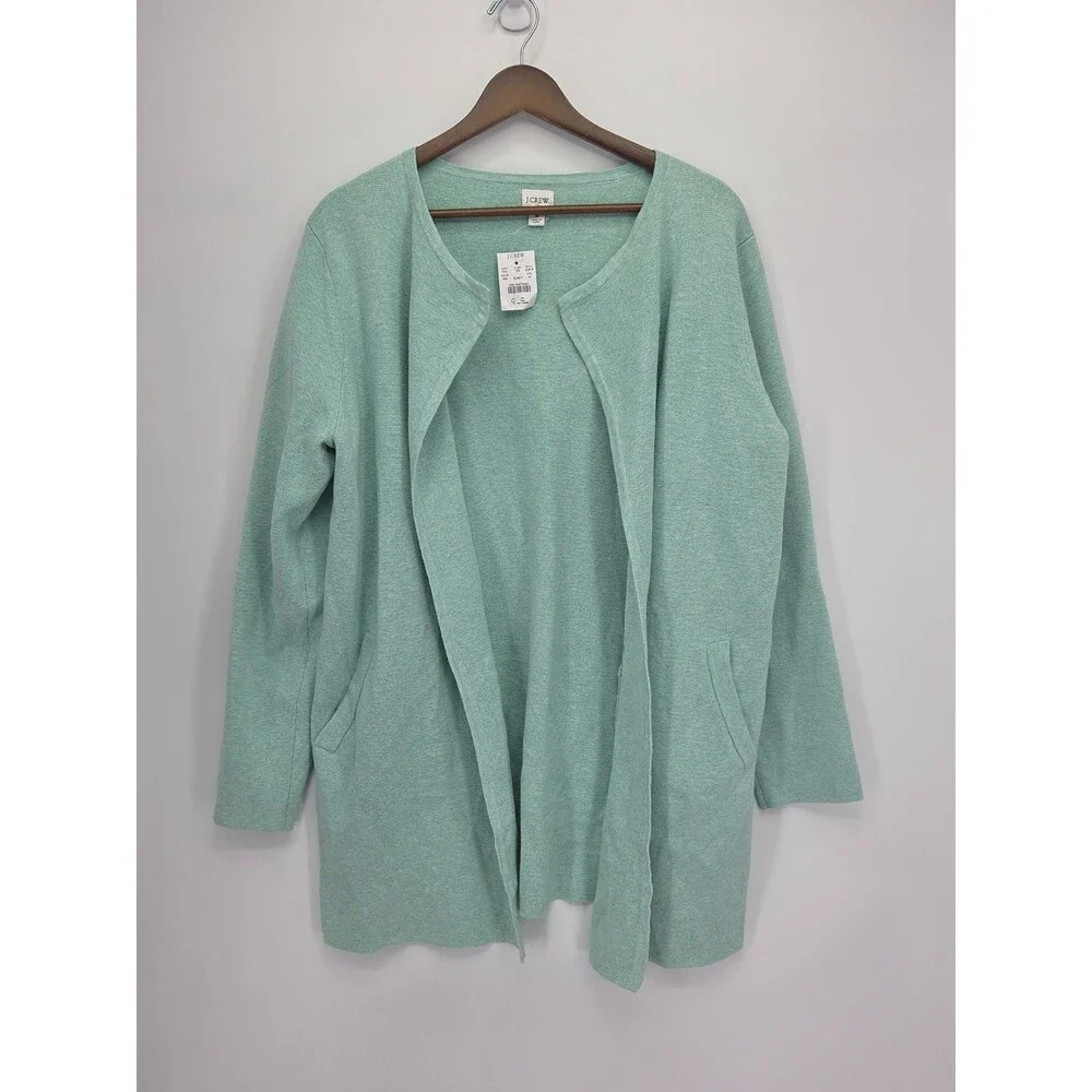 J. Crew Vanessa Cardigan Sweater Jacket Heather Mint Cotton Open Front Medium